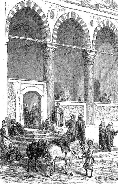 Framed Print : In front of a mosque in Constantinople, in 1860, digitally restored reproduction 19th century original, exact original date unknown, Istanbul, Turkey