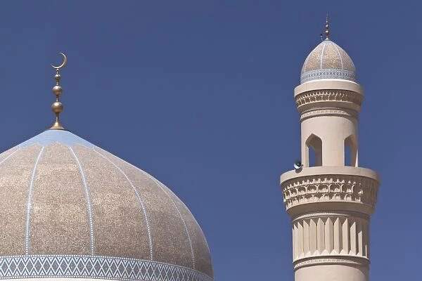 Mosque with a golden crescent moon and a minaret, Bahla, Ad Dakhiliyah, Oman