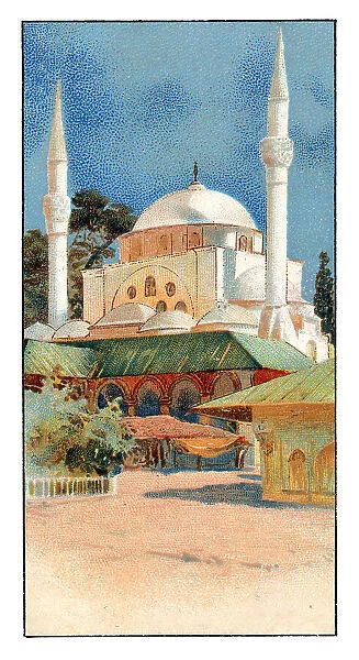 Mosque in Istanbul Turkey art nouveau illustration