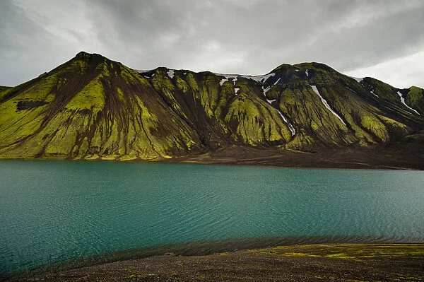 Moss-covered mountains, Lake Langisjor, Highlands, Iceland, Europe