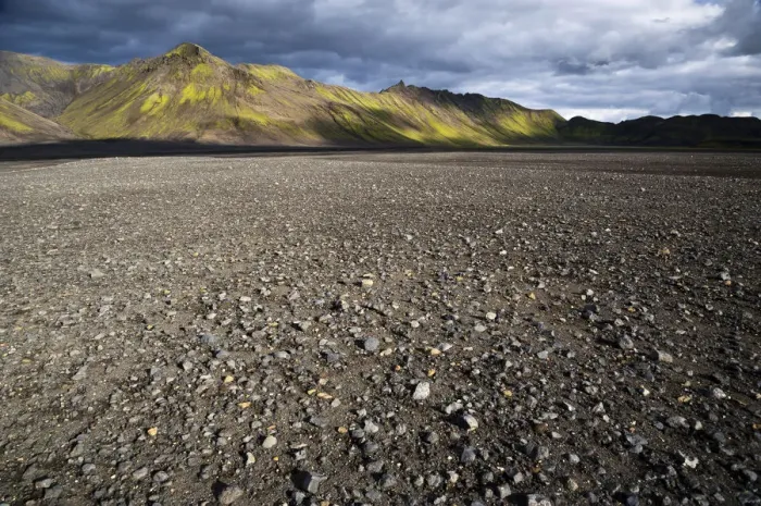 Framed Print : Moss-covered mountains and a lava desert, landscape near Lake Langisjor, Highland, Iceland, Europe
