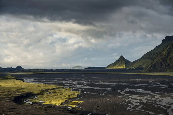 Mossy Mt. Hafursey, Mulakvisl river, South Coast, Iceland, Europe
