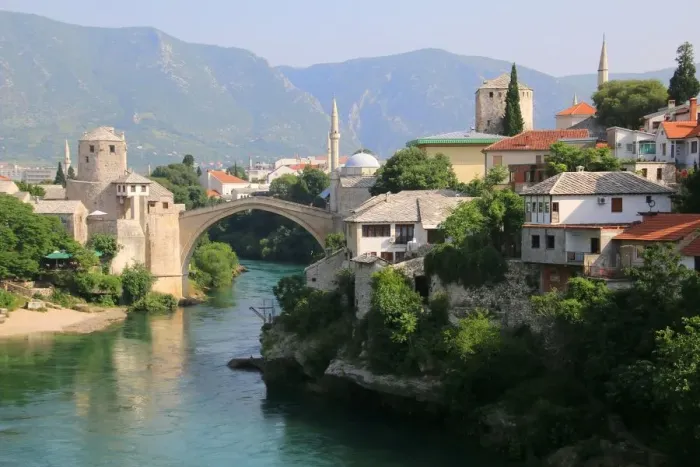 Framed Print : Mostar old town with the Old Bridge over the Neretva river, Bosnia and Herzegovina Framed Print : Mostar old town with the Old Bridge over the Neretva river, Bosnia and Herzegovina