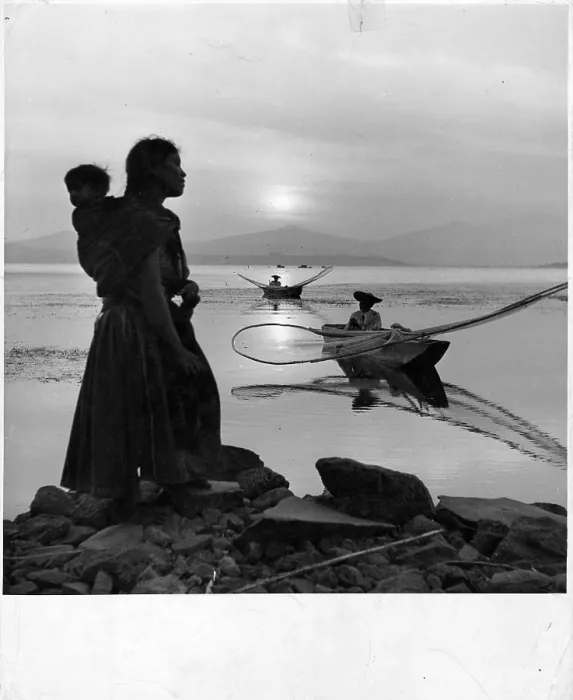 Framed Print : Mother with child and Mexican fisherman In Mexico Framed Print : Mother with child and Mexican fisherman In Mexico
