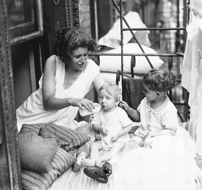 Framed Print : Mother With Her Children On Fire Escape Framed Print : Mother With Her Children On Fire Escape