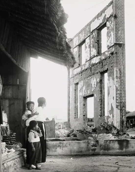 Framed Print : Mother And Children In Ruins Of Uijongbu Framed Print : Mother And Children In Ruins Of Uijongbu