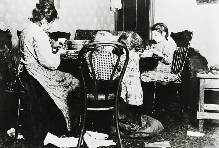 Framed Print : Mother and Children During Work at Their Table Framed Print : Mother and Children During Work at Their Table