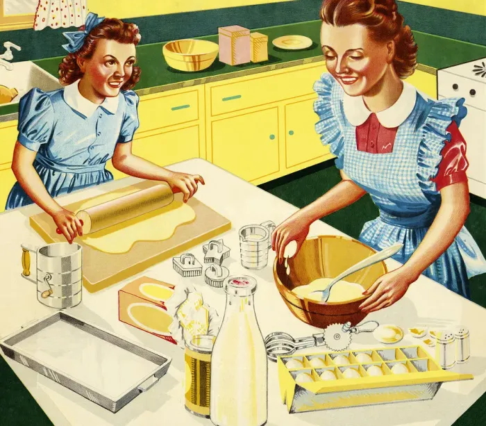 Framed Print : Mother and Daughter Baking in Kitchen