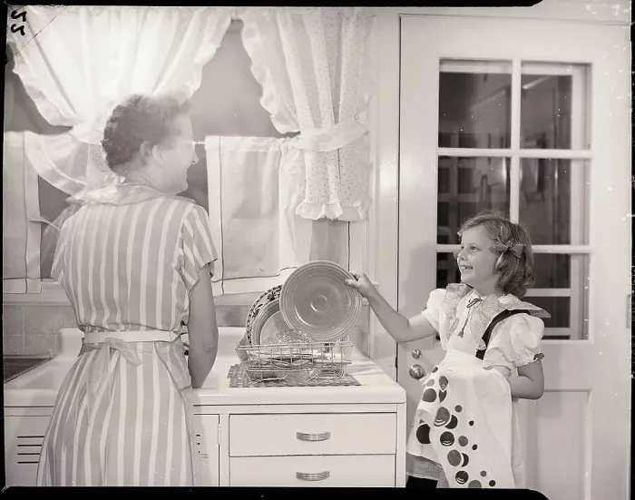Framed Print : Mother and Daughter Doing Dishes Framed Print : Mother and Daughter Doing Dishes