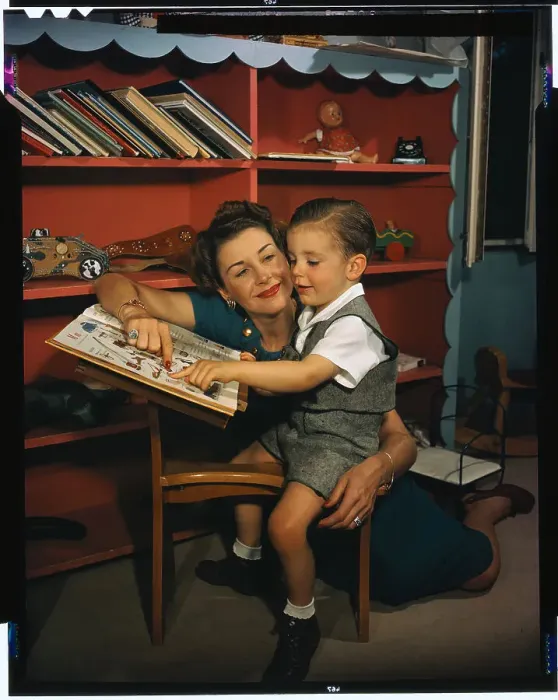 Framed Print : Mother Encouraging Her Son to Read Framed Print : Mother Encouraging Her Son to Read