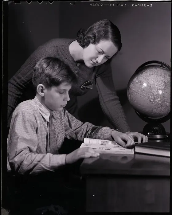 Framed Print : Mother Helping Son with Homework Framed Print : Mother Helping Son with Homework