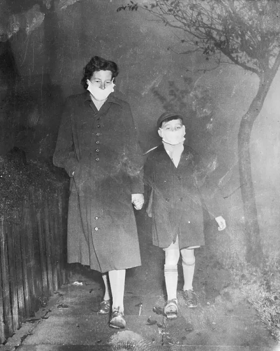 Framed Print : Mother and Son Wearing Smog Masks Framed Print : Mother and Son Wearing Smog Masks