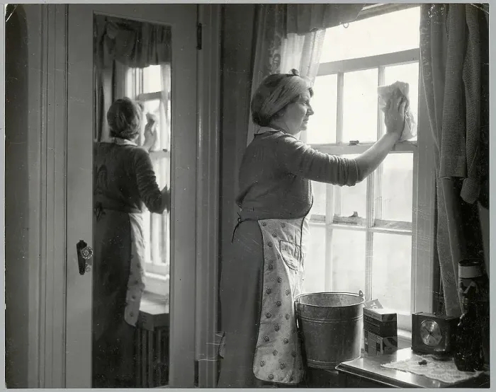 Framed Print : Mother Washing The Windows In Her Home Framed Print : Mother Washing The Windows In Her Home