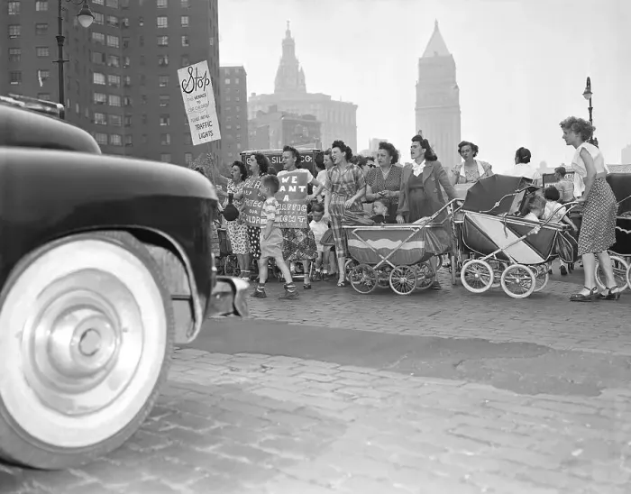 Framed Print : Mothers with Baby Carriages Demonstrating Due to Traffic Dangers Framed Print : Mothers with Baby Carriages Demonstrating Due to Traffic Dangers