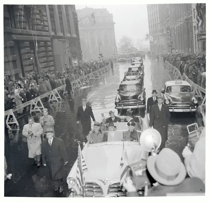 Framed Print : Motorcade Progressing Down a Street Framed Print : Motorcade Progressing Down a Street