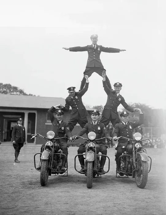 Framed Print : Motorcycle Officers Form Human Pyramid Framed Print : Motorcycle Officers Form Human Pyramid
