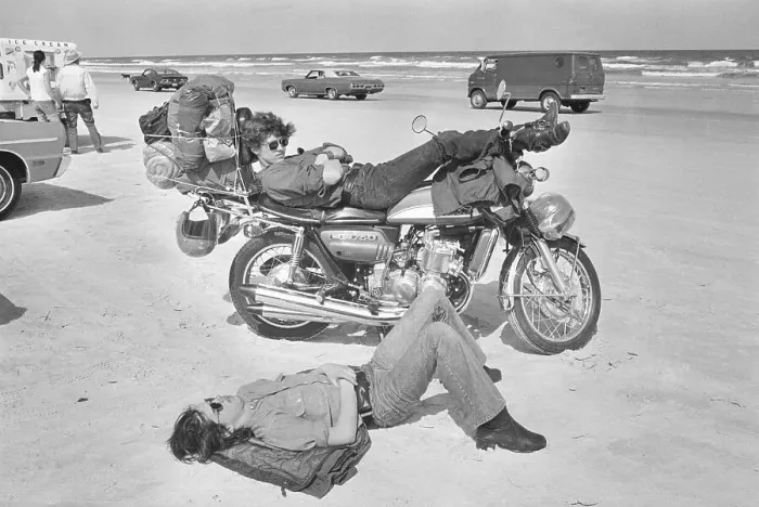 Framed Print : Motorcyclists Rest on Bikes on Daytona Beach Framed Print : Motorcyclists Rest on Bikes on Daytona Beach