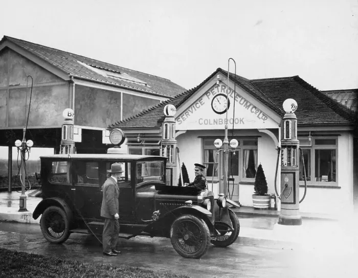Framed Print : Motoring. 2nd November 1927: A petrol station where every make Framed Print : Motoring. 2nd November 1927: A petrol station where every make
