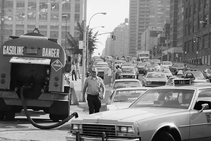 Framed Print : Motorist Waiting for Gasoline in New York Framed Print : Motorist Waiting for Gasoline in New York
