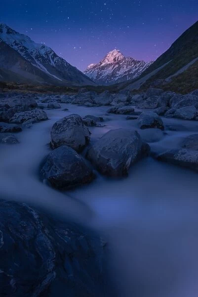 Mount Cook landscape with stars