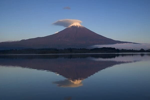 Mount Fuji reflected in Lake Motosu, Fuji-Hakone-Izu National Park, Honshu, Japan