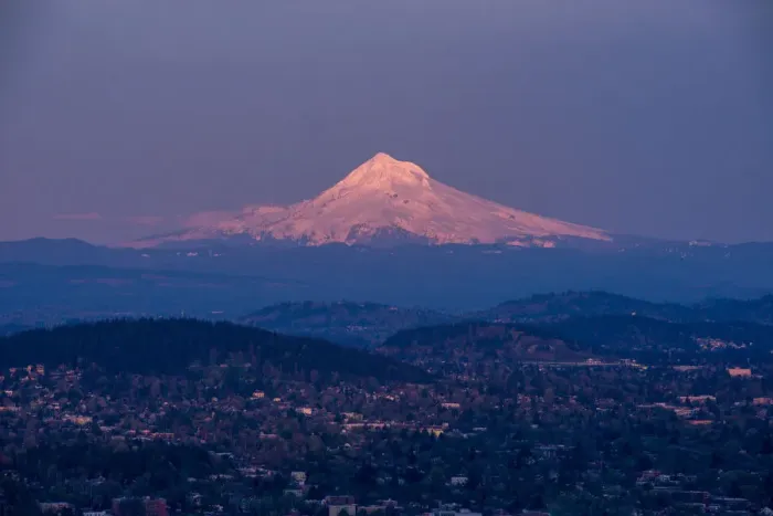 Framed Print : Mount Hood with downtown Portland at dusk Framed Print : Mount Hood with downtown Portland at dusk