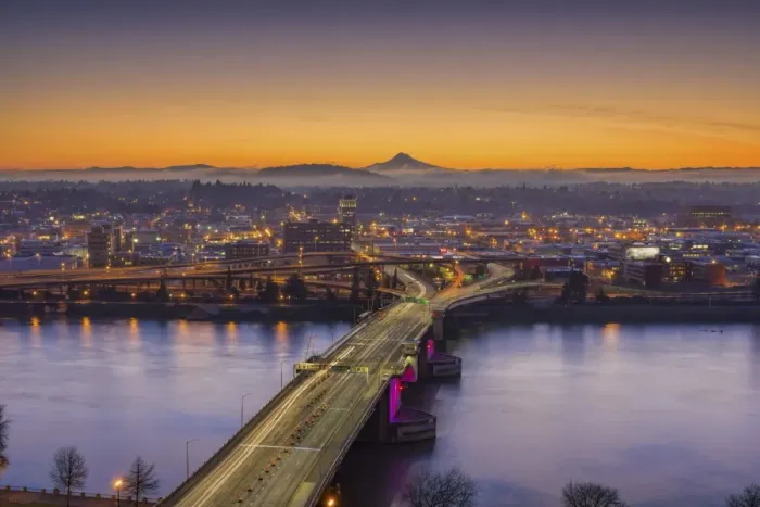 Framed Print : Mount Hood and Morrison Bridge Framed Print : Mount Hood and Morrison Bridge