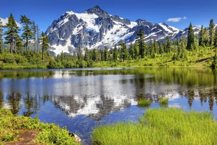 Framed Print : Mount Shuksan reflecting in lake, Washington State, USA Framed Print : Mount Shuksan reflecting in lake, Washington State, USA