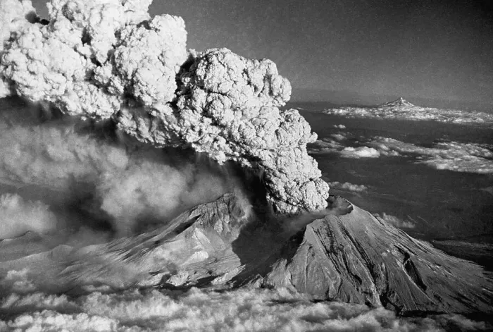 Framed Print : Mount St. Helens Eruption and Mount Hood
