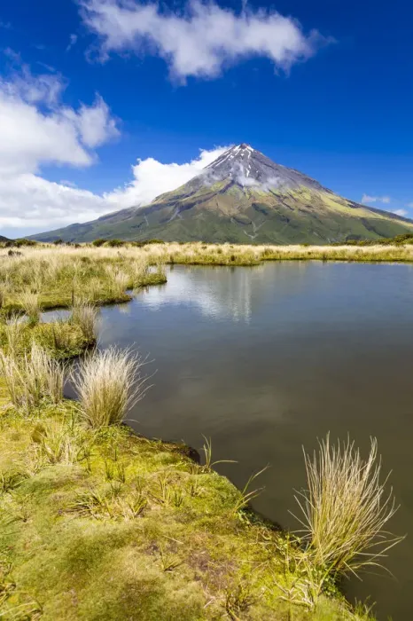 Framed Print : Mountain lake with the Mount Taranaki volcano, Pouakai Range, Egmont National Park, Taranaki Region, New Caledonia, New Zealand Framed Print : Mountain lake with the Mount Taranaki volcano, Pouakai Range, Egmont National Park, Taranaki Region, New Caledonia, New Zealand