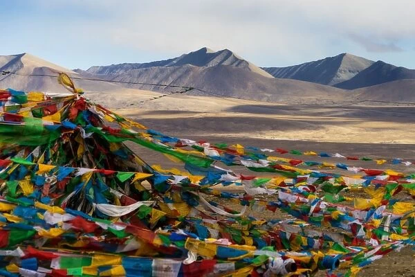The mountain range and prayer flag, Tibet, China