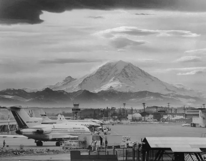 Framed Print : Mountain Rising Behind Boeing Air Field Framed Print : Mountain Rising Behind Boeing Air Field