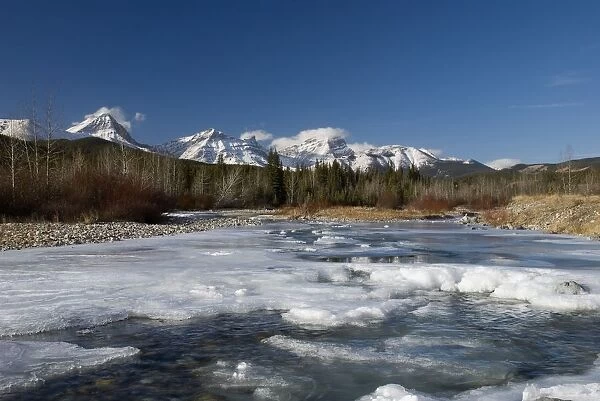 Mountain river melting in spring, Highwood River, Kananaskis, Alberta, Canada