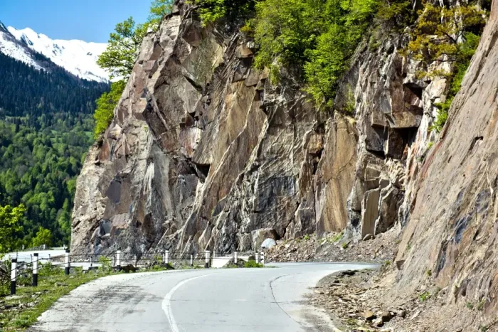 Framed Print : Mountain road at Mount Ushba in the Caucasus of Georgia