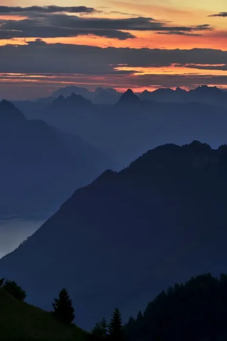 Framed Print : Mountain silhouette, with Kleiner Mythen and Grosser Mythen mountains at the rear, Stanserhorn, Switzerland, Europe Framed Print : Mountain silhouette, with Kleiner Mythen and Grosser Mythen mountains at the rear, Stanserhorn, Switzerland, Europe