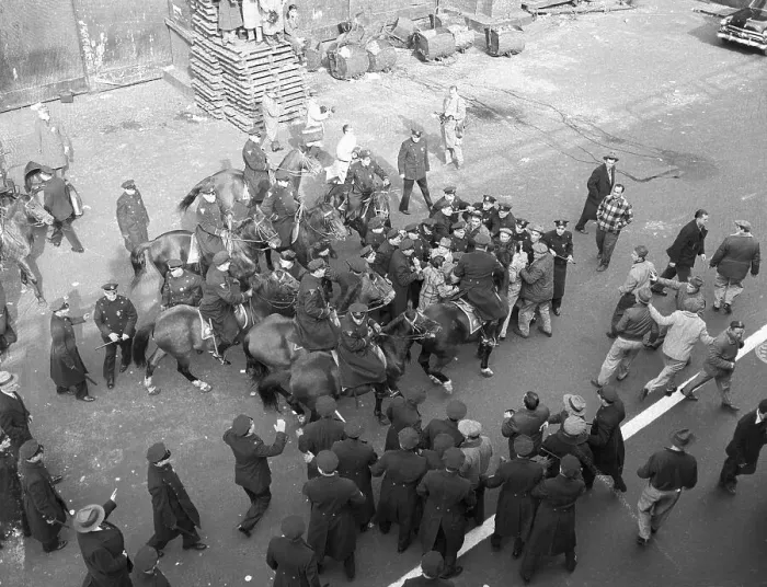 Framed Print : Mounted Police Block Advance of Strikers Framed Print : Mounted Police Block Advance of Strikers