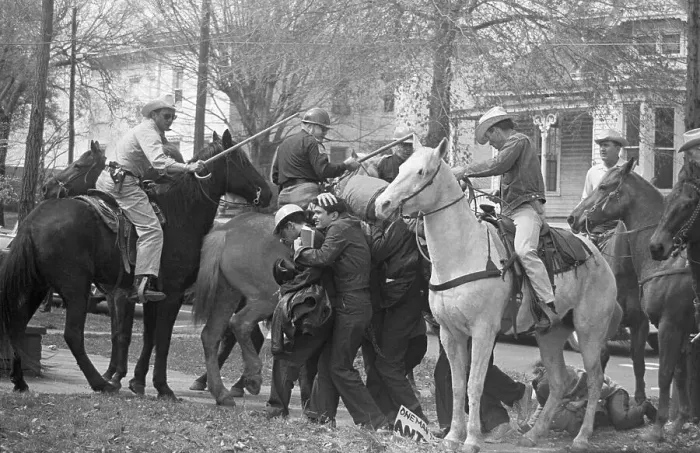 Framed Print : Mounted Police Officers Attacking Marchers Framed Print : Mounted Police Officers Attacking Marchers