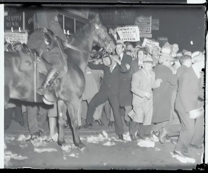 Framed Print : Mounted Police Restraining Crowd Framed Print : Mounted Police Restraining Crowd