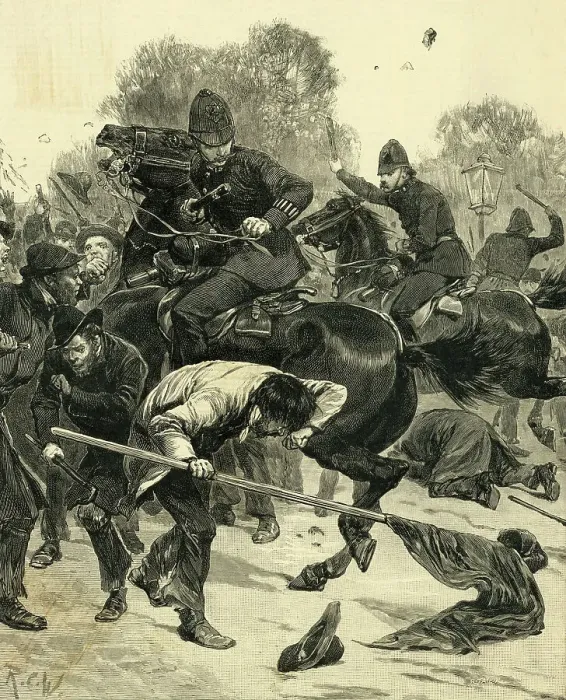 Framed Print : Mounted Police Tangle with Mob Framed Print : Mounted Police Tangle with Mob