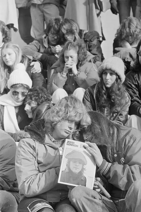Framed Print : Mourners Holding Vigil for John Lennon Framed Print : Mourners Holding Vigil for John Lennon