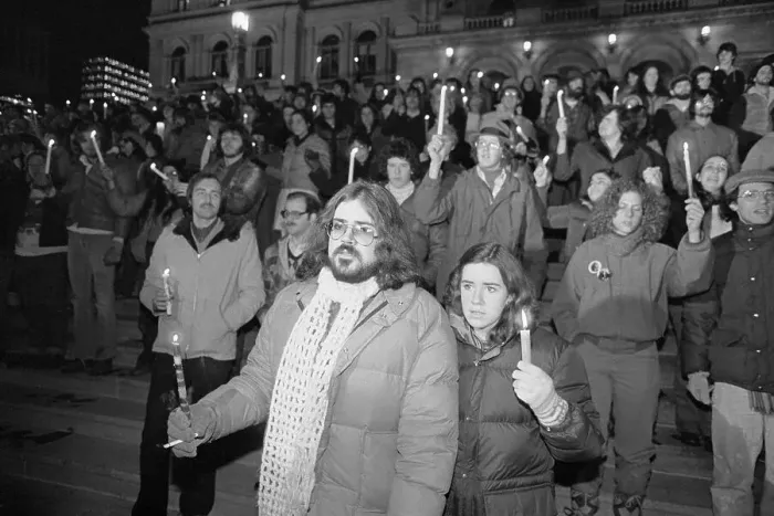 Framed Print : Mourners Holding Vigil for John Lennon Framed Print : Mourners Holding Vigil for John Lennon