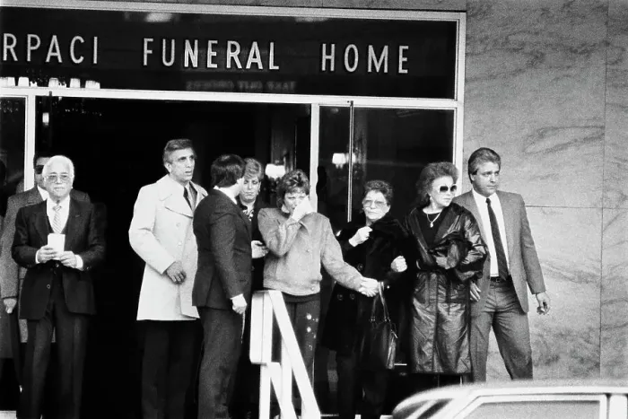 Framed Print : Mourners Leave Crime Boss's Funeral Service Framed Print : Mourners Leave Crime Boss's Funeral Service