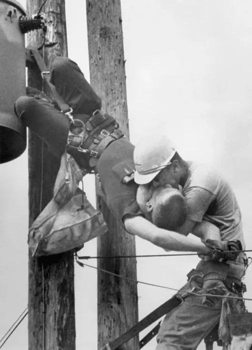 Framed Print : Mouth-To-Mouth Given to Powerline Worker Framed Print : Mouth-To-Mouth Given to Powerline Worker