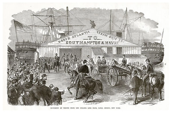 Movement of Troops from the Collins Line Dock, Canal Street, New York, Civil War Engraving