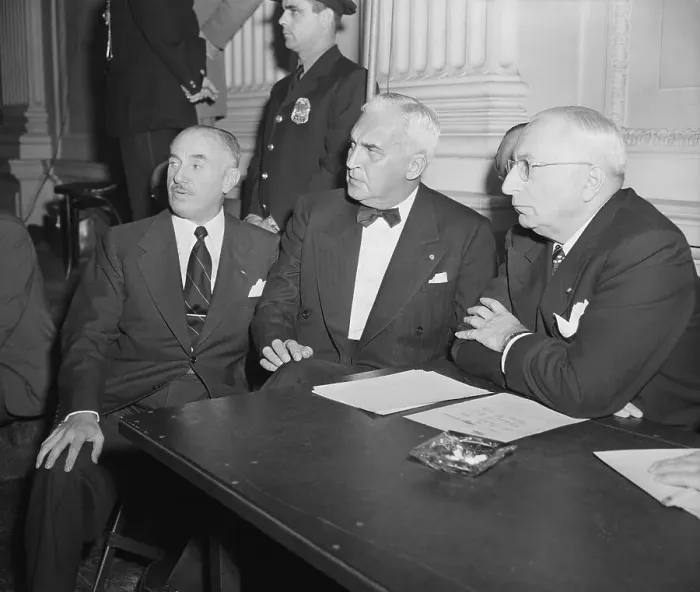 Framed Print : Movie Executives Listen to Hearings Framed Print : Movie Executives Listen to Hearings