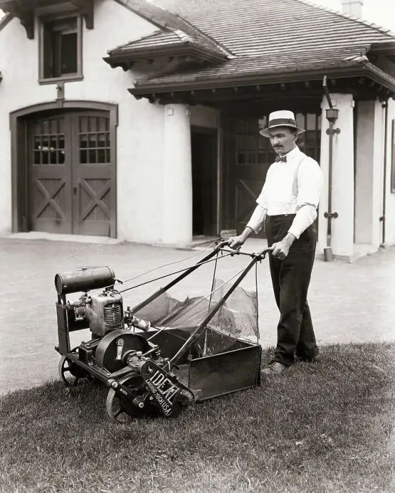 Framed Print : Mowing with Motorized Lawn Mower Framed Print : Mowing with Motorized Lawn Mower
