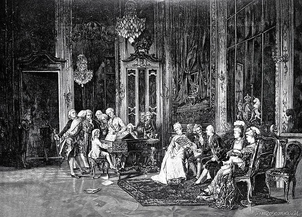 Mozart at the court of George III of England, playing piano