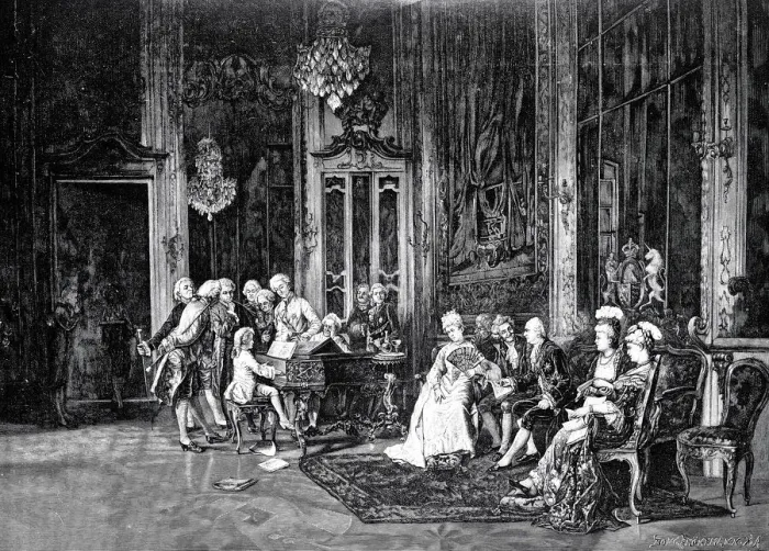 Framed Print : Mozart at the court of George III of England, playing piano Framed Print : Mozart at the court of George III of England, playing piano