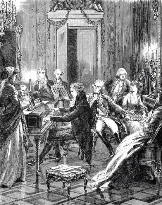 Framed Print : Mozart plays piano for Prince Ferdinand and friends Framed Print : Mozart plays piano for Prince Ferdinand and friends