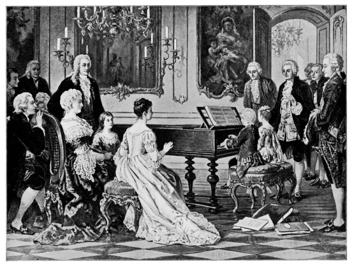 Framed Print : Mozart and His Sister Perform for Empress Maria Theresa by August Borckmann - 19th Framed Print : Mozart and His Sister Perform for Empress Maria Theresa by August Borckmann - 19th
